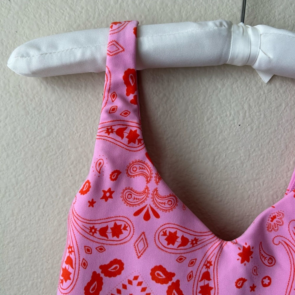 Aerie Offline Real Me Sports Bra Low Key LongLine Recharge Pink Paisley Size XS - Picture 3 of 15
